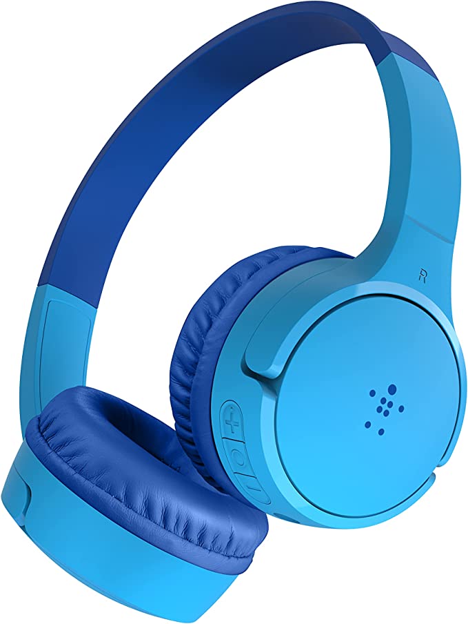 Belkin SoundForm Mini Kids Wireless Headphones with Carrying Case, Built in Microphone, On Ear Headsets Girls and Boys for School, Compatible with iPhones, iPads, Galaxy and More - Blue