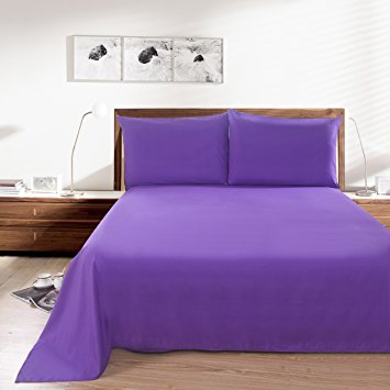 Lullabi Linen 100% Brushed Soft Microfiber Bed Sheet Set, Fitted & Flat Sheet & Pillowcases, Cozy Comfortable, Wrinkle, Fade, Stain Resistant, Deep Pockets (Purple, Full)