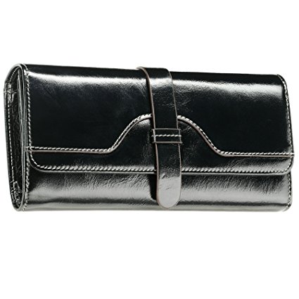 Itslife Women's RFID Blocking Leather Long Trifold Clutch Wallet
