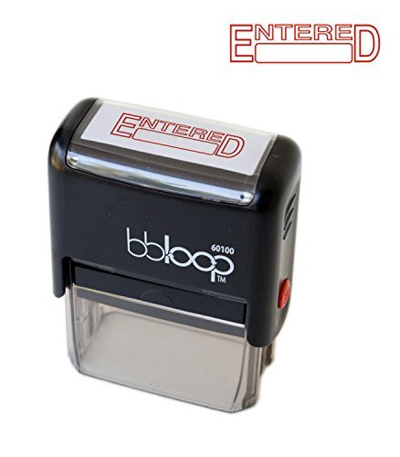 BBloop Stamp "ENTERED" Self-Inking. Rectangular. Laser Engraved. RED