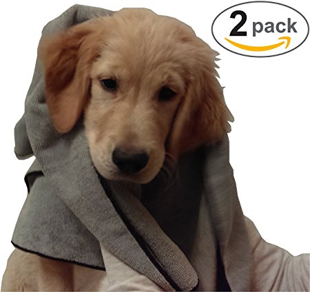 2 Pack Microfiber Pet Bath Towels For Cleaning Dogs & Cats - Large 20"x40" - Hypoallergenic Chemical-Free Cleaning And Grooming Absorbent Animal Blanket Cloths