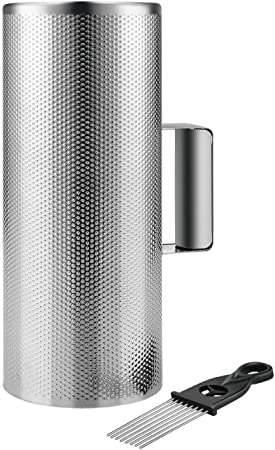 Flexzion Metal Guiro with Scraper Shack 5" x 12" - Round Cylinder Stainless Steel Latin Hand Percussion Instrument with Handle Guiro Musical Training Tool for Jazz Bands, Concerts, Live Performance