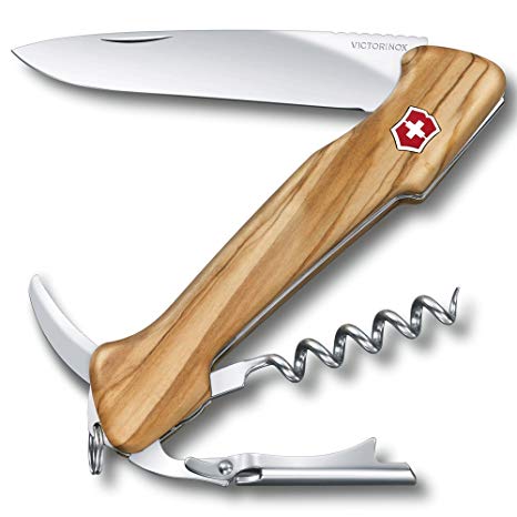 NEW Swiss Army Wine Master Olive Wood Knife, 6 Functions with Leather Pouch (Olive Wood)