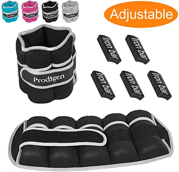 Prodigen 1Pair 10Lbs Adjustable Ankle Weights for Women & Men, Leg Weights Wrist Weights for Men 1-5 Lbs with Removable Weights Iron Bar for Walking, Jogging, Gymnastic- Black Grey Pink Blue Purple
