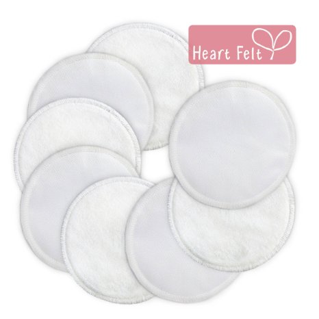 Nursing Pads, Reusable Bamboo Breast Pads (8 Pack) By Heart Felt. Enjoy Soft, All-natural Bamboo Against Your Skin, with Absorbent Mid-layer and Water-resistant Outer to Prevent Leaks. Maximum Comfort and Confidence. Four Pairs (8 Total) of Plain White Washable, Reusable Cloth Breastfeeding Pads. Stop Embarrassing, Soggy Leaks!