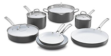 Calphalon 1937306 11 Piece Classic Ceramic Nonstick Cookware Set, Grey/White, Small