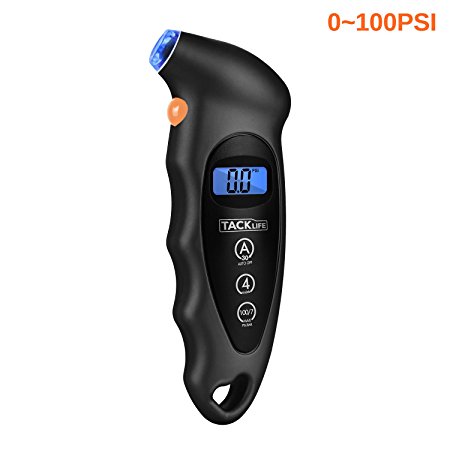 Tacklife TG01 Classic Tire Pressure Gauge 100 PSI 4 Settings with Backlight LCD Display and Non-Slip Grip Digital Tire Gauge for Cars and Motorcycles-Ideal Father’s Day Gift