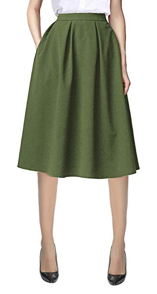 Urban CoCo Women's Flared A line Skirt Pleated Midi Skirt with Pockets