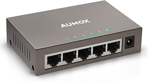 Aumox 5 Port Gigabit Ethernet Network Switch, Desktop, Unmanaged Ethernet Splitter, Durable Metal Casing, Traffic Optimization, Fanless Quite, Plug and Play（AM-SG205）