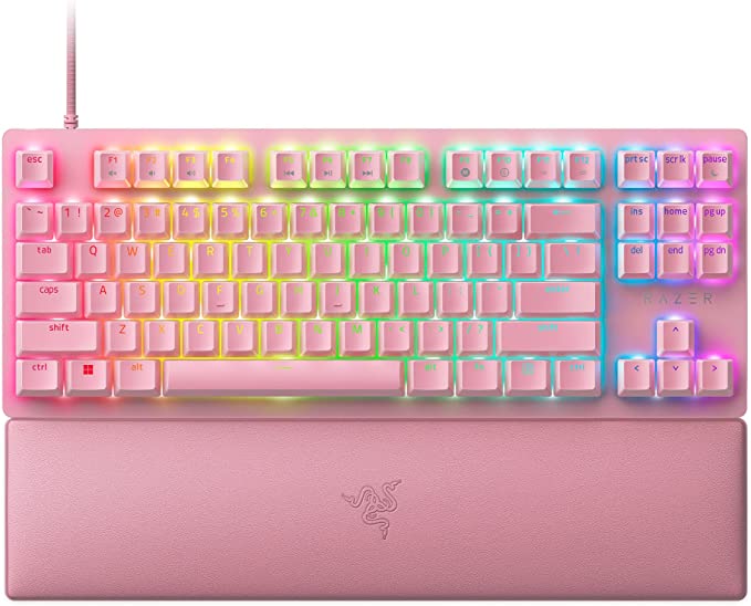 Razer Huntsman V2 TKL Tenkeyless Gaming Keyboard: Fast Linear Optical Switches Gen2 & 8000Hz Polling Rate - Detachable Type-C Cable - PBT Keycaps - Ergonomic Wrist Rest - Quartz Pink