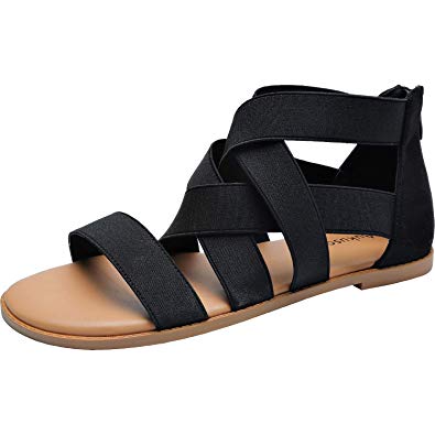 Women's Wide Width Flat Sandals - Open Toe One Band Ankle Strap Flexible Buckle Gladiator Casual Summer Shoes.