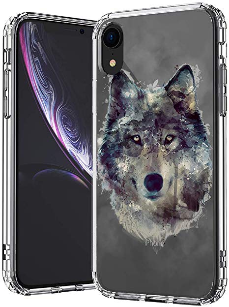 MOSNOVO iPhone XR Case, Clear iPhone XR Case, Wolf Flame Pattern Clear Design Transparent Plastic Hard Back Case with Soft TPU Bumper Protective Case Cover for Apple iPhone XR