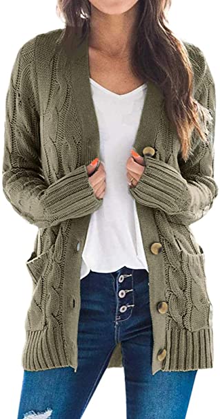 Dokotoo Womens Fashion 2021 Winter Button Down Chunky Cable Knit Sweaters Cardigans Coats Outerwear