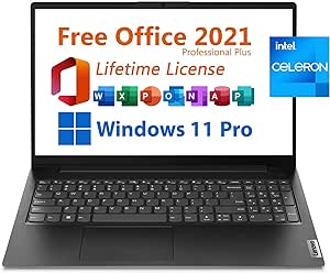 Lenovo V15 G2 Laptop, 15.6" FHD Display, Free Microsoft Office 2021 with Lifetime License, Dual-core Intel Celeron N4500, 8GB RAM, 256GB SSD, 6.5 Hours Battery Life, Windows 11 Pro, Black