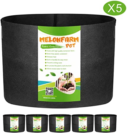 MELONFARM 5-Pack 20 Gallon Grow Bags Heavy Duty Thickened Non-Woven Plant Fabric Pots with Handles