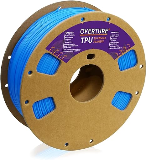 OVERTURE TPU Filament 1.75mm Flexible TPU Roll, Soft 3D Printer Consumables, 1kg Spool (2.2 lbs), Dimensional Accuracy  /- 0.03 mm (TPU Digital Blue)