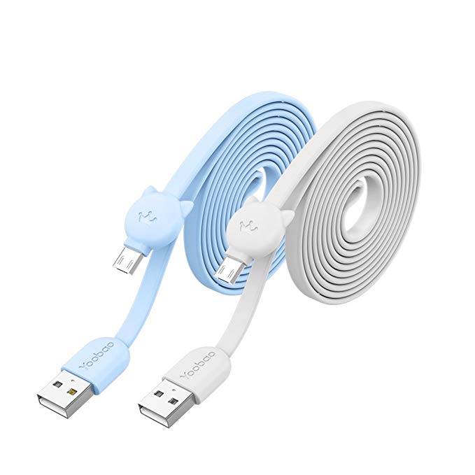 Micro USB Charger Cable, Yoobao [2-Pack 4ft] Flat Noodle Sync and Fast Charging Android Cable Cord Compatible Samsung, Kindle, HTC, Xbox, PS4, Kindle, Nexus and Andriod Smartphones (Blue   Gray)