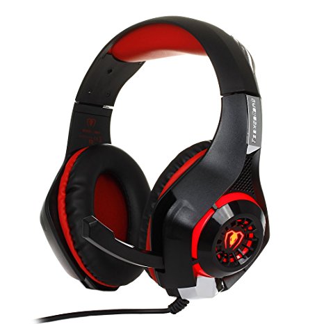 [2016 New Launch] BEEXCELLENT Gaming Headset with Microphone & LED Light for PS4 PC Xbox One Laptop Tablet Mobile Phones (Black-Red)