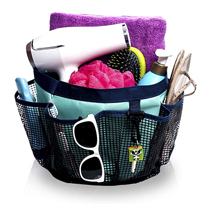 Fancii Portable Mesh Shower Caddy Tote for College Dorm, Quick Dry, 7 Large Storage Pockets & Key Hook - Hanging Bath & Toiletry Organizer Bag, Travel, Gym & Camping