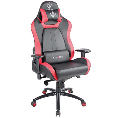 BLUE SWORD Breathable Leather Computer Gaming Chair Ergonomic Office Chair Large Size Racing Style High-Back Adjustable with Lumbar Support and Headrest Red, BS005