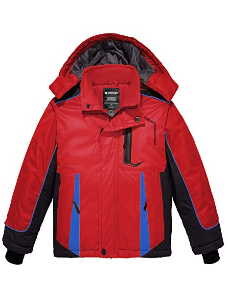 Wantdo Boy's Waterproof Ski Jacket Hooded Windbreaker Fleece Lined Winter Coat