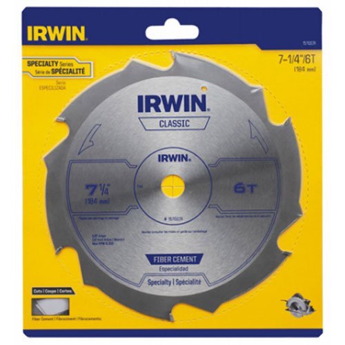 Irwin 15702 Fibercut 7-1/4-Inch 6 Tooth Fiber Cement Saw Blade with 5/8-Inch and Diamond Knockout Arbor