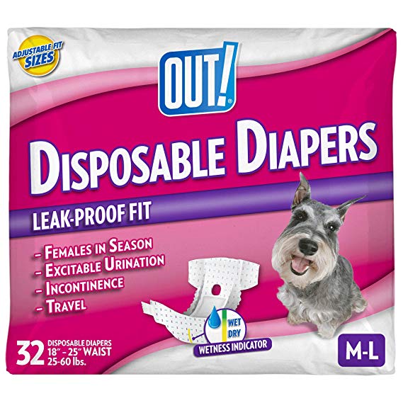 OUT! Disposable Female Dog Diapers | Absorbent Female Dog Diapers with Leak Protection | Female Dogs in Heat, Excitable Urination, or Incontinence