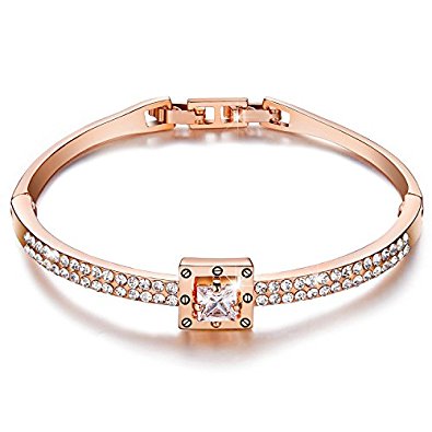 Menton Ezil "Spiritual Guidance" 18K Rose Gold Swarovski Crystal Bangle Zircon Diamond Adjustable Bracelet Womens Jewellery Gifts 7''