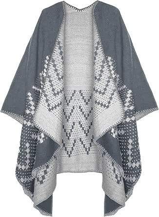 Urban CoCo Women's Color Block Shawl Wrap Open Front Poncho Cape