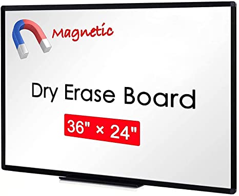 VIZ-PRO Magnetic Dry Erase Board Whiteboard, 36 X 24 Inches, Black Aluminium Frame