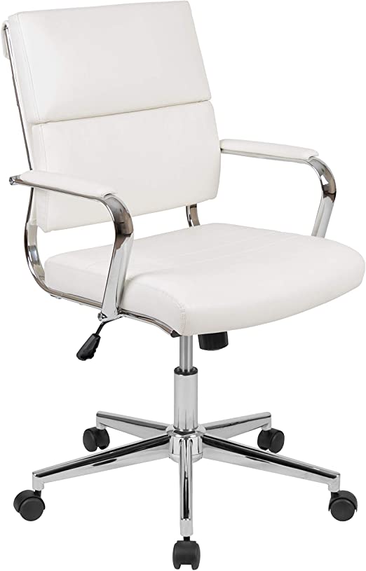 Flash Furniture Mid-Back White LeatherSoft Contemporary Panel Executive Swivel Office Chair, BIFMA Certified