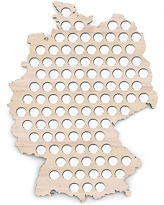 Germany Beer Cap Map - 17x23 inches - 100 caps - Beer Cap Holder Germany - Birch Plywood