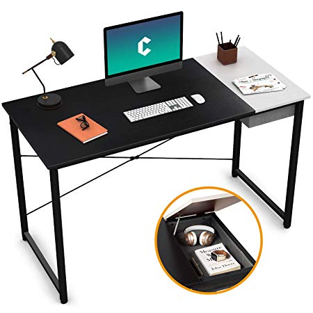 Cubiker Computer Desk 55" Home Office Writing Study Laptop Table, Modern Simple Style Desk with Drawer, Black White