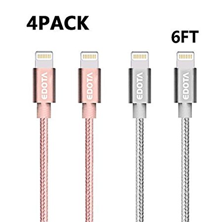 Edota Lightning Cable 4Pack 6FT Nylon Braided USB Cord Charging Cable and iPhone Cable for iphone 7/7plus se 6s 6s plus 6plus 6 5s 5C 5 iPad iPod Mini (2 Pack 6ft Rose Gold   2Pack 6ft Gray)