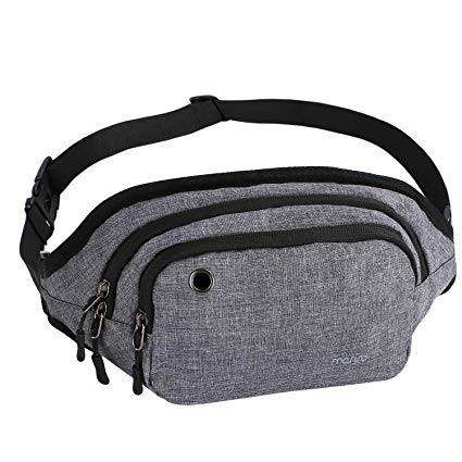 Mosiso Waist Pack, Polyester Water Repellent Unisex Sports Running Belt Bum Bag Fanny Purse Pouch with Adjustable Band for Men Women Girls Boys Fitness Outdoor Hiking Travel, Gray