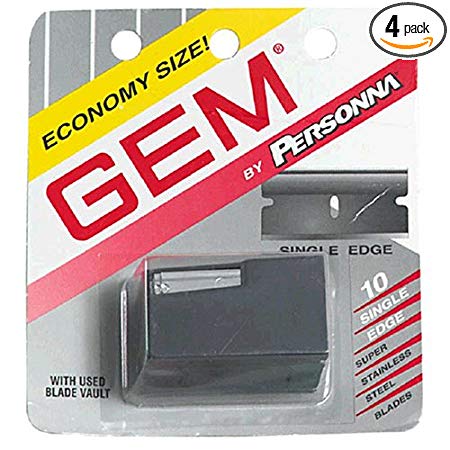 Gem Personnal Single Edge Stainless Steel Blades with Used Blade Vault, 10-Count Packages (Pack of 4)