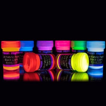 neon nights Ultraviolet | UV | Black Light | Fluorescent Glow Fabric Paint - Set of 8