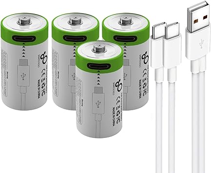 CR123A USB Lithium ion Rechargeable Battery, High Capacity 3.7V 700mAh Rechargeable CR123A Battery, 1.5 H Fast Charge, 1200 Cycle with Type C Port Cable, Constant Output,4-Pack