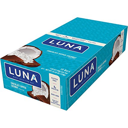 LUNA BAR - Gluten Free Bar - Chocolate Dipped Coconut - (1.69 Ounce Snack Bar, 15 Count)