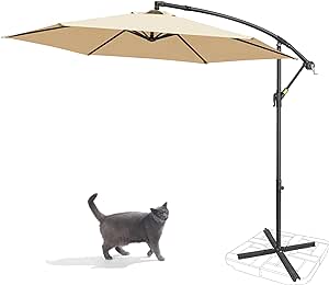 FRUITEAM 10FT Outdoor Umbrellas for Patio,Offset Patio Umbrella,Cantilever umbrella with Crank & Cross Bar, Shade 95% UV Protection for Backyard, Poolside, Lawn and Garden(Beige)