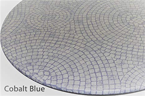 Table Cloth Round 36" to 44" Elastic Edge Fitted Vinyl Table Cover Mosaic Circle Pattern Cobalt Blue