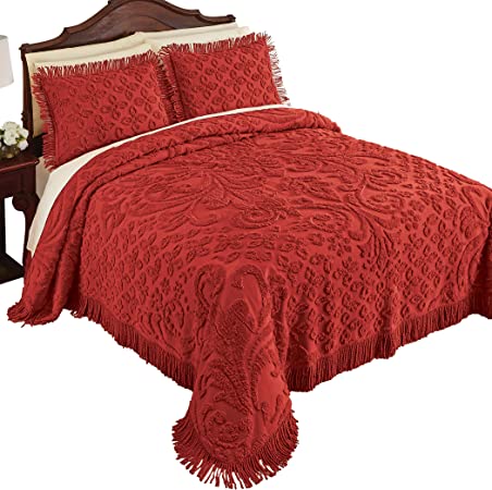 Collections Etc Camille Medallion Tufted Chenille Bedspread with Fringe Trim