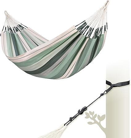 LA SIESTA® Modesta Organic Cotton Hammock & TreeMount, Hammock & Tree Straps for Beams Posts - Indoor Outdoor Hammock, Large Patio Hammock Bed Portable Hammock, 2 Person Hammock -Double Hammock, Olive