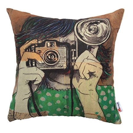 Monkeysell Newspaper Literary Women Face Cotton Linen Square Throw Pillow Case Decorative Cushion Cover Pillowcase Cushion Case for Sofa,Bed,Chair 18 X 18 Inch (S045B1)