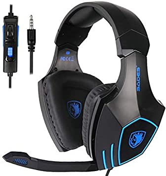 SADES SA819 Gaming Headset for PC, MAC, PS4, Xbox ONE, 3.5mm Surround Stereo Wired Gaming Headset, Over Ear Headphones with Mic Revolution Volume Control, Noise Canceling(Black)