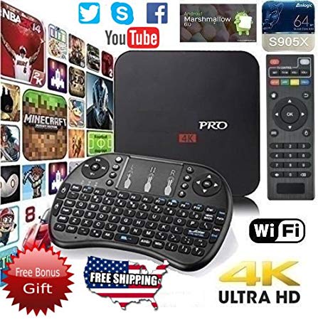 [Mega1Comp Exclusive] MXQ Pro HDTV Box UHD 1080P HD up to 4K Android OS 64 Bit Amlogic Quad Core HDMI WiFi Internet Browser Games Google Play with Mini Wireless Keyboard
