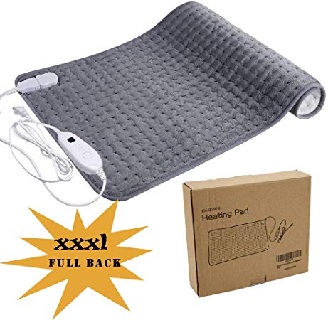 Electric Heating Pad for Back Pain Relief Cramps Relief, 17.7"x 33.5" XXXL Extra Large Heating Pad SoftTouch with Time Settings, Auto Shut-Off, Fast-Heating, Ultra-Soft Heat Therapy, Machine-Washable
