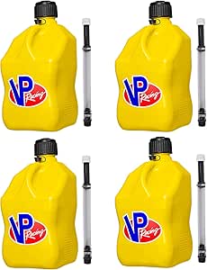 VP Racing 5.5 Gallon Motorsport Utility Container Yellow & 14" Deluxe Filler Hoses (4 Pack)