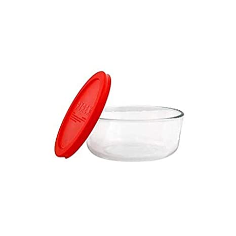 Pyrex Glass 950ml Simply Storage Round Airtight Food Container with Plastic Red Pack of 1 Pcs