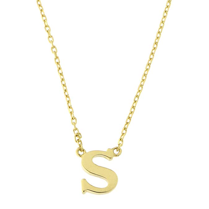 14k Yellow, White or Rose Gold Tiny Delicate Initial Pendant Necklace, 16"